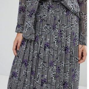 Midi Pleated Skirt Floral Print